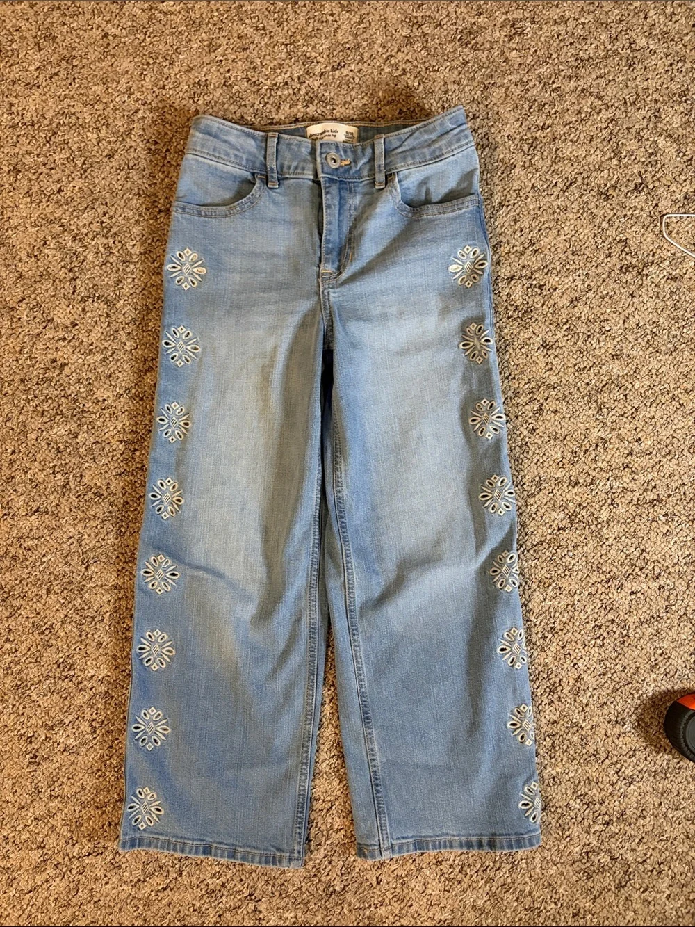 abercrombie kids Light Blue Embroidered high rise wide leg Jeans